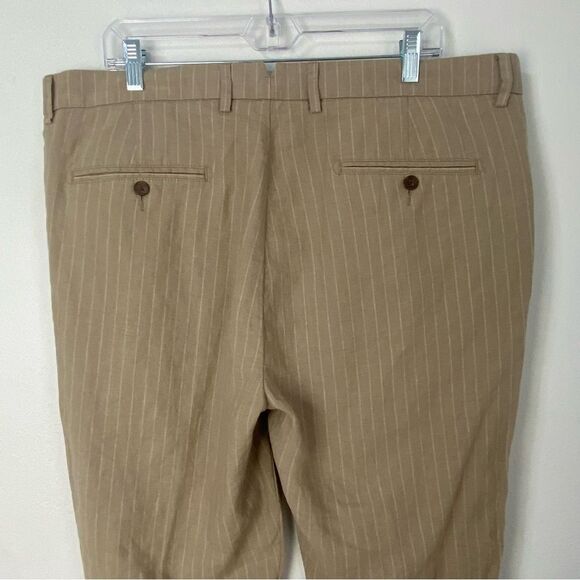 Cremieux Tan Linen Pin Striped Trousers Quiet Luxury Old Money Mafia Mens 40 - Picture 9 of 13